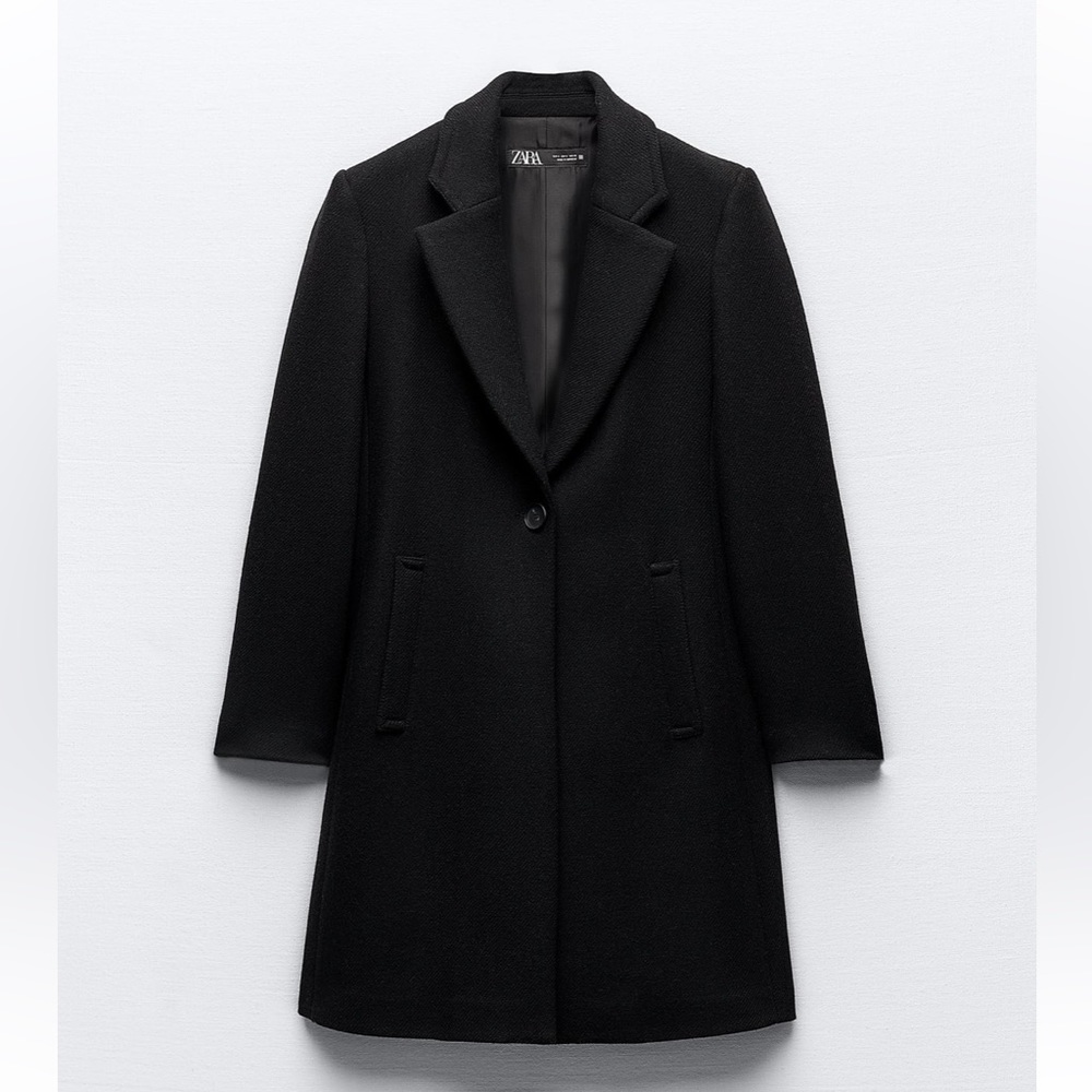 ZARA FELT TEXTURE WOOL BLEND COAT PEACOAT JACKET BLACK XS 8431/102 CAPSULE